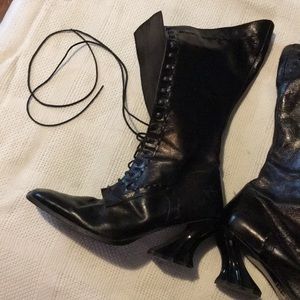 John Fluevog black leather lace up boots
